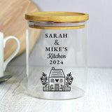 Personalised glass storage jar with bamboo lid 13cm, UK version