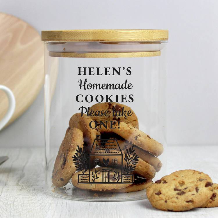 Personalised glass storage jar with bamboo lid 13cm, UK version