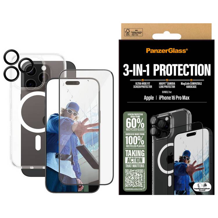 PanzerGlass 3-in-1 protection bundle for iPhone 16 Pro Max, imported from the UK