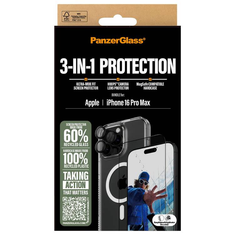 PanzerGlass 3-in-1 protection bundle for iPhone 16 Pro Max, imported from the UK
