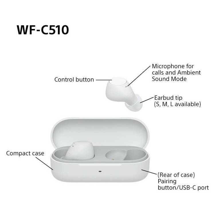 Sony true wireless earbuds white WF-C510, imported from the UK