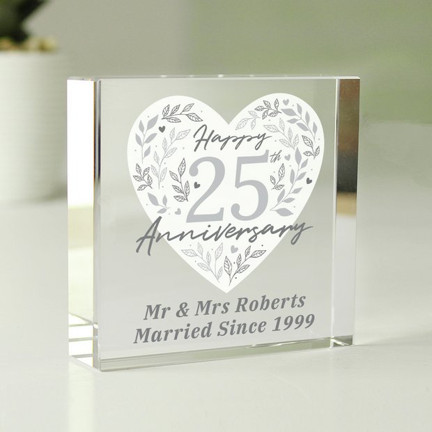 Personalised 25th anniversary glass block 7.5cm, imported from the UK