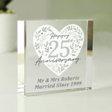 Personalised 25th anniversary glass block 7.5cm, imported from the UK