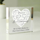 Argos Personalised Message 25th Anniversary Glass Block - 7.5 x 7.5 x 1.8 cm- Buy online at McGrocer