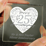 Personalised 25th anniversary glass block 7.5cm, imported from the UK