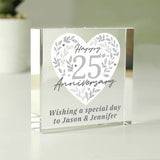 Personalised 25th anniversary glass block 7.5cm, imported from the UK