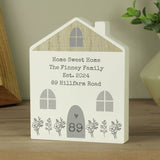 Personalised grey wooden house ornament, 17.5cm tall - British product