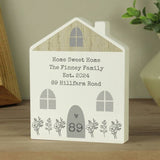 Personalised grey wooden house ornament, 17.5cm tall - British product