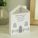 Personalised grey wooden house ornament, 17.5cm tall - British product