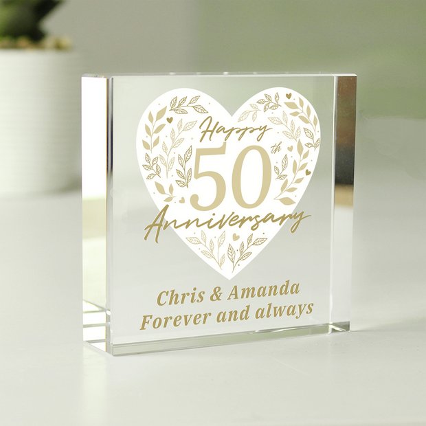 Personalised 50th anniversary glass block gift box, UK version
