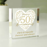Argos Personalised Message 50th Anniversary Glass Block- Buy online at McGrocer