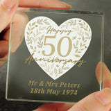 Personalised 50th anniversary glass block gift box, UK version