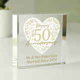 Personalised 50th anniversary glass block gift box, UK version