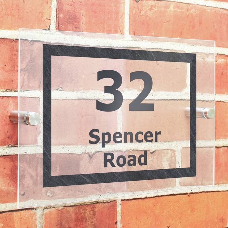 Personalised acrylic house sign H16.3cm W23.4cm, UK version
