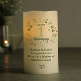 Argos Personalised Message Botanical Anniversary LED Candle 13cm x 7.5cm x 7.5cm- Buy online at McGrocer