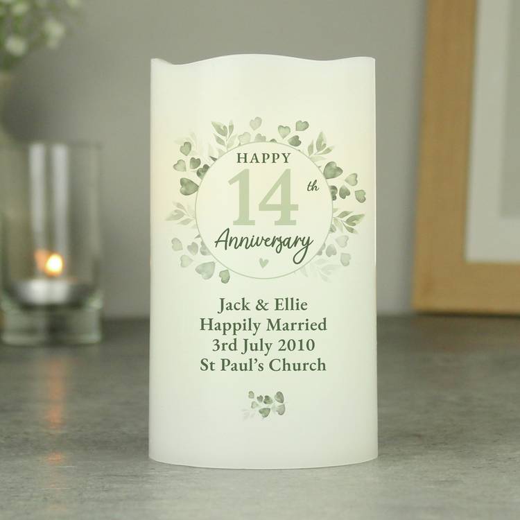 Personalised anniversary LED candle with flame effect, imported from the UK