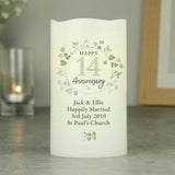 Personalised anniversary LED candle with flame effect, imported from the UK