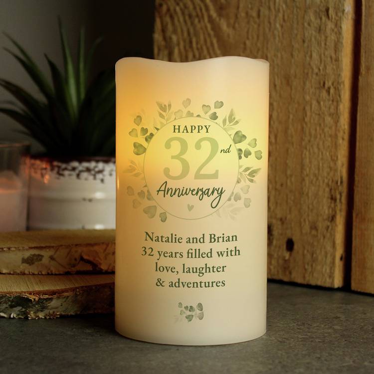 Personalised anniversary LED candle with flame effect, imported from the UK