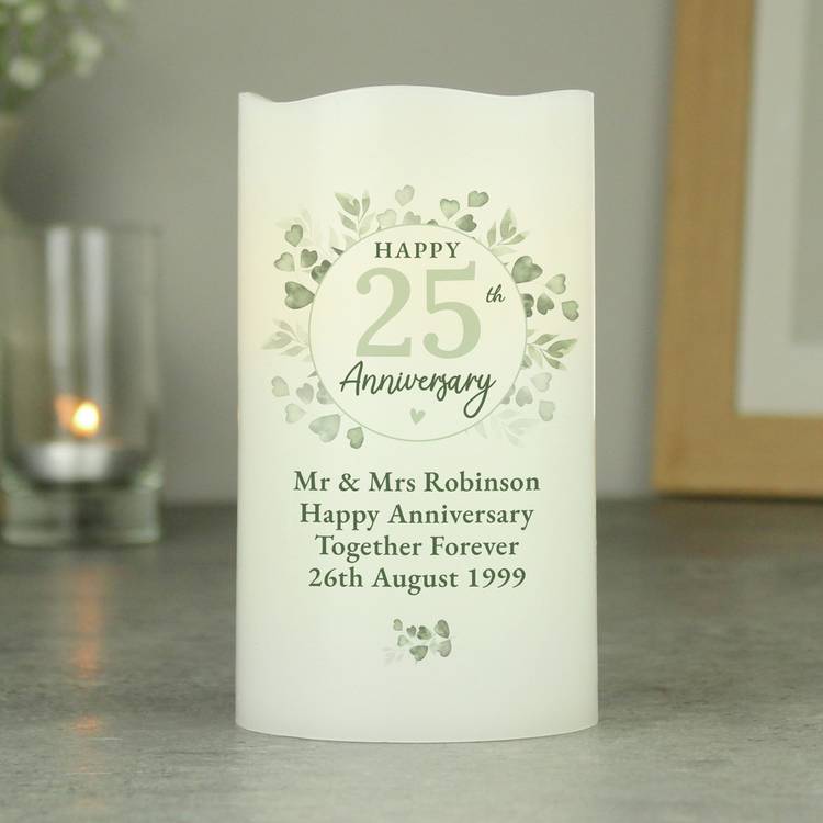 Personalised anniversary LED candle with flame effect, imported from the UK