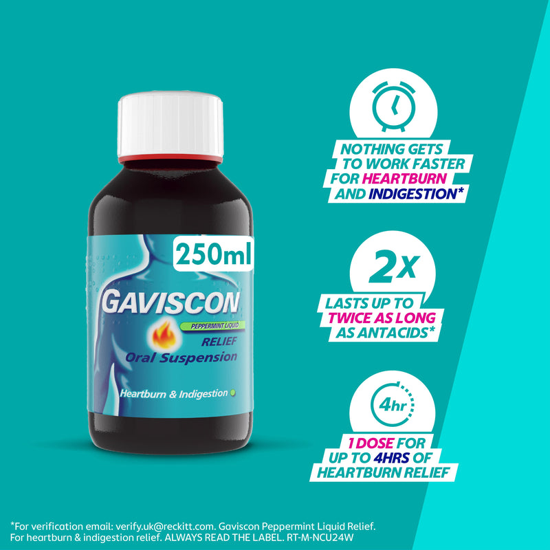Gaviscon Peppermint Liquid 250ml heartburn relief - British product