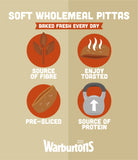 Warburtons wholemeal soft pittas bread 4 pack (British brand)
