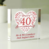 Personalised 40th anniversary glass block, imported from the UK