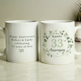 Personalised botanical anniversary mug ceramic 312ml - British product