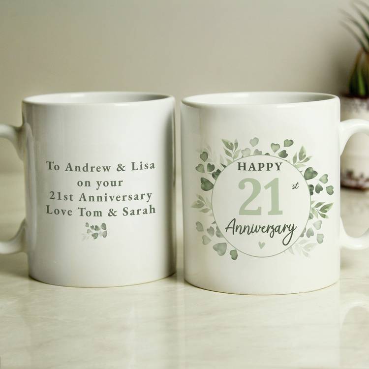 Personalised botanical anniversary mug ceramic 312ml - British product