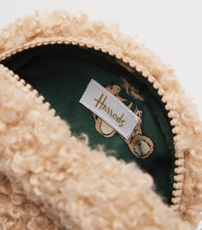 Harrods teddy coin purse with recycled polyester fur, UK version
