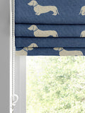Emily Bond Indigo Blue dachshund Roman blind, UK version