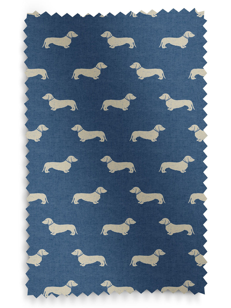 Emily Bond Indigo Blue dachshund Roman blind, UK version