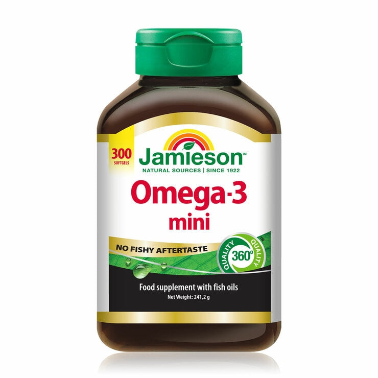 Jamieson Omega-3 Mini supplement 300 softgels, imported from the UK