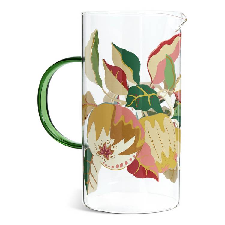 Habitat Sanderson National Trust Berries glass jug green handle (British brand)