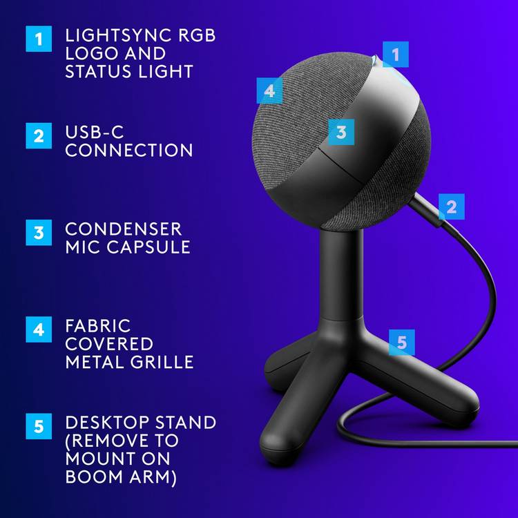 Logitech Yeti Orb RGB gaming microphone, UK version
