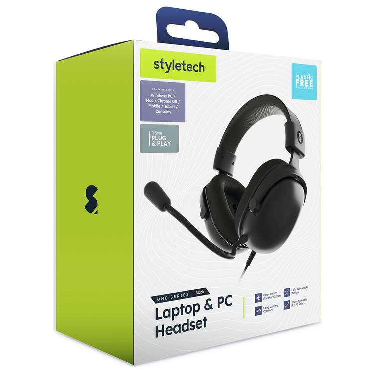 Styletech wired PC headset black with mic - British product