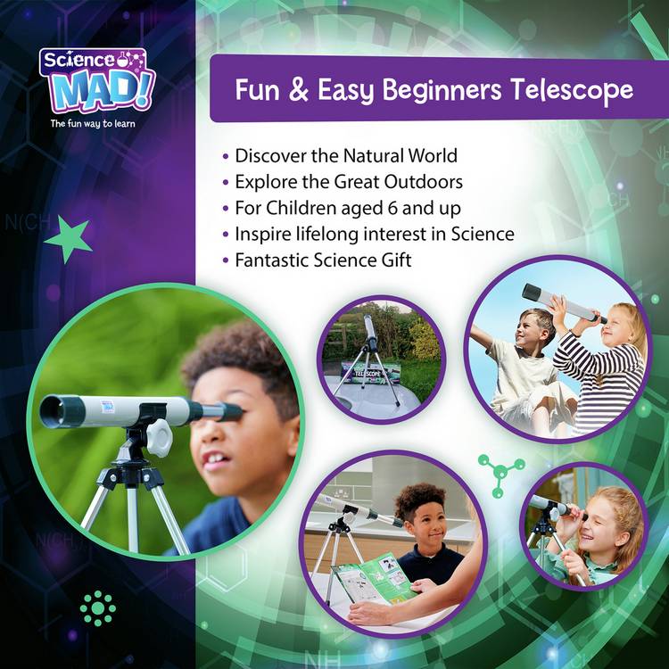 Science Mad 30mm telescope with tripod, imported from the UK