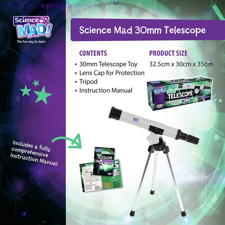 Science Mad 30mm telescope with tripod, imported from the UK