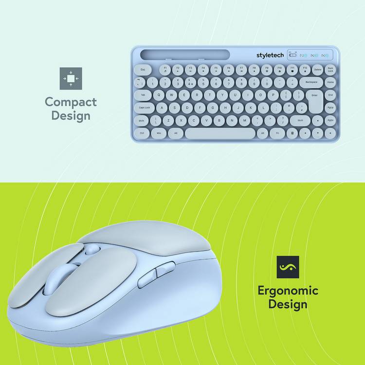Styletech wireless keyboard and mouse set pastel blue - British product