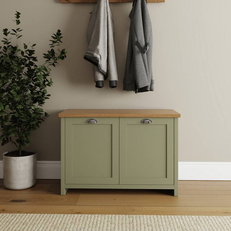 GFW Lancaster shoe storage cabinet green oak, UK version