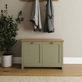 GFW Lancaster shoe storage cabinet green oak, UK version