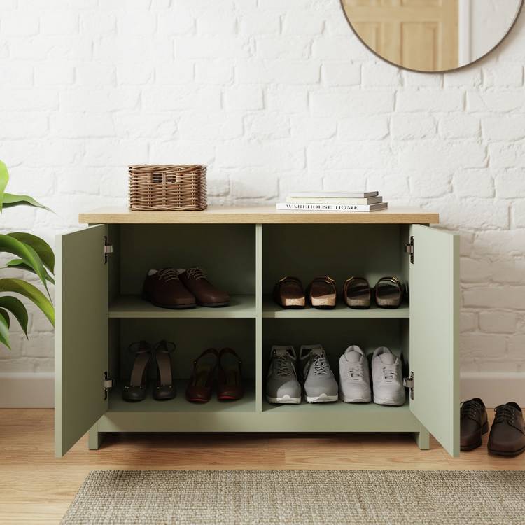 GFW Lancaster shoe storage cabinet green oak, UK version