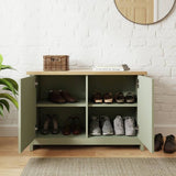 GFW Lancaster shoe storage cabinet green oak, UK version