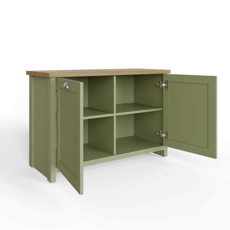 GFW Lancaster shoe storage cabinet green oak, UK version
