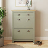 GFW Lancaster shoe storage cabinet green and oak, UK version
