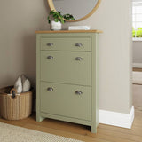 GFW Lancaster shoe storage cabinet green and oak, UK version