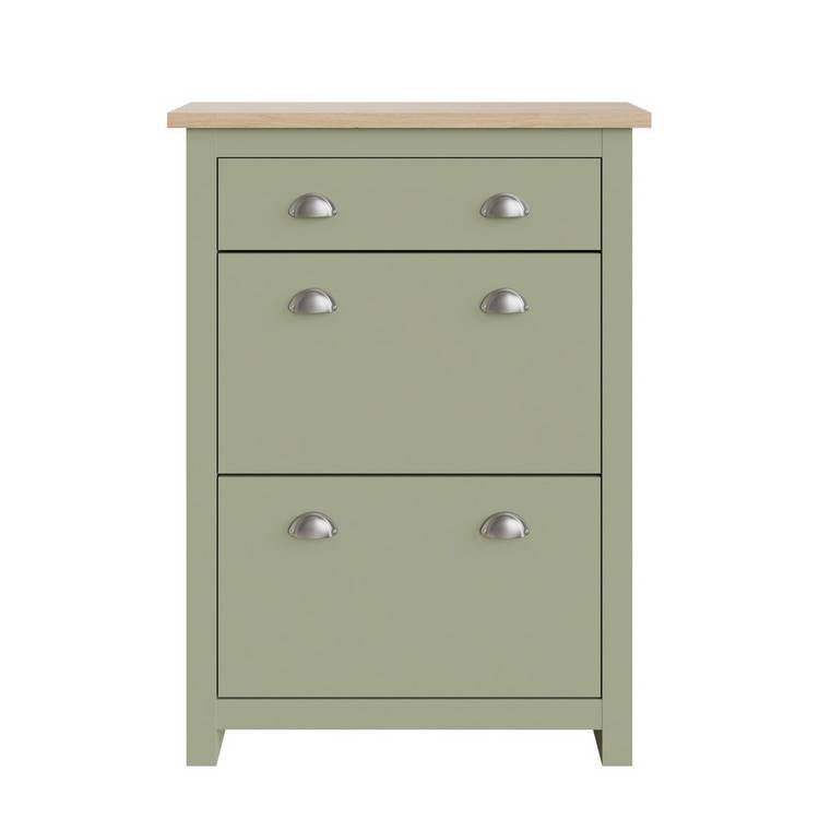 GFW Lancaster shoe storage cabinet green and oak, UK version