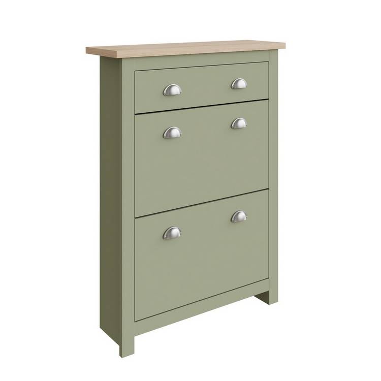 GFW Lancaster shoe storage cabinet green and oak, UK version