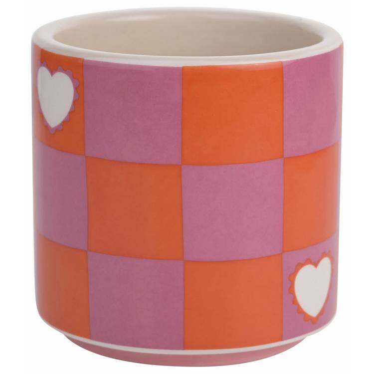 Raspberry blossom chequer heart stoneware mug 275ml, UK version