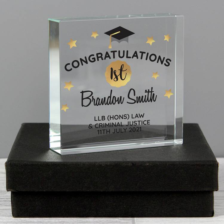 Personalised graduation crystal token ornament 7.5cm, UK version