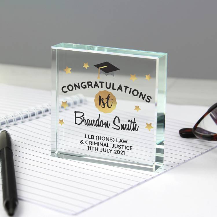Personalised graduation crystal token ornament 7.5cm, UK version